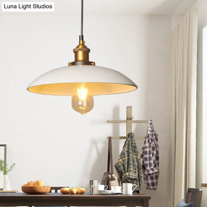 Retro Style Metal Dining Room Suspension Light - 12"/16" Saucer Dia - 1 Light - White Ceiling Fixture