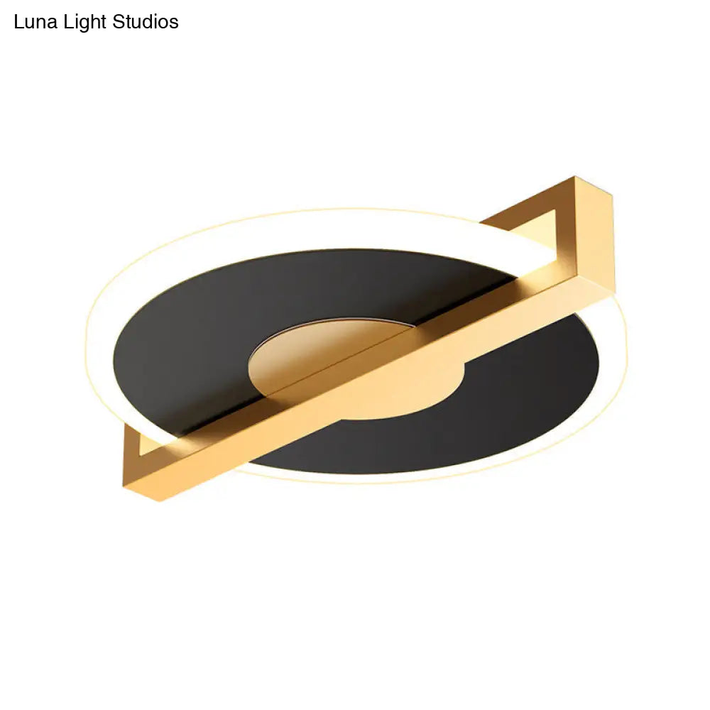 DecorBites™ DecorBites™ Retro Style Metal Flush Light Fixture – Small Disk, Thin design, Black/White & Gold LED, Close to Ceiling Lamp