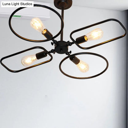 Retro Style Metal Geometric Chandelier Pendant Light - 4-Light Indoor Hanging Fixture in Black