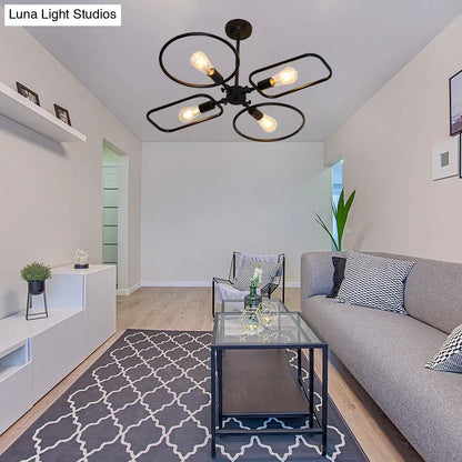 Retro Style Metal Geometric Chandelier Pendant Light - 4-Light Indoor Hanging Fixture in Black