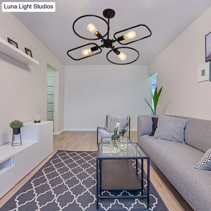 Retro Style Metal Geometric Chandelier Pendant Light - 4-Light Indoor Hanging Fixture in Black