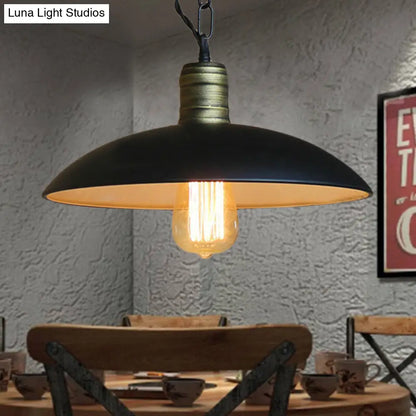 Retro Style Metallic Black Ceiling Light with Bowl Shade and Hanging Chain - 10"/12.5" W - 1 Bulb