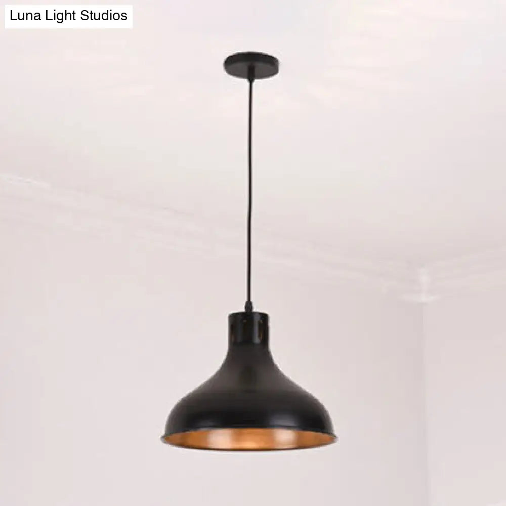 Retro Style Metallic Bowl Shade Hanging Lamp - 1-Light Black Pendant Lighting for Bedroom