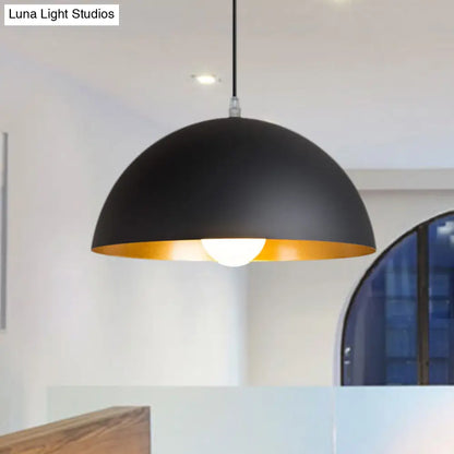 Retro Style Metallic Pendant Lamp - 12"/16" Width, Black Finish Dome Shade - Indoor Ceiling Fixture