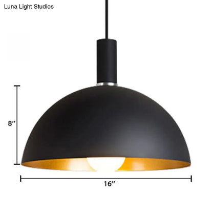 Retro Style Metallic Pendant Lamp - 12"/16" Width, Black Finish Dome Shade - Indoor Ceiling Fixture