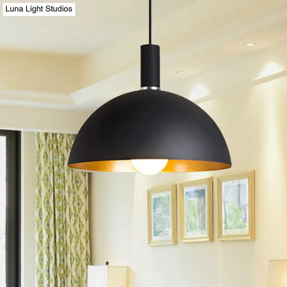 Retro Style Metallic Pendant Lamp - 12"/16" Width, Black Finish Dome Shade - Indoor Ceiling Fixture