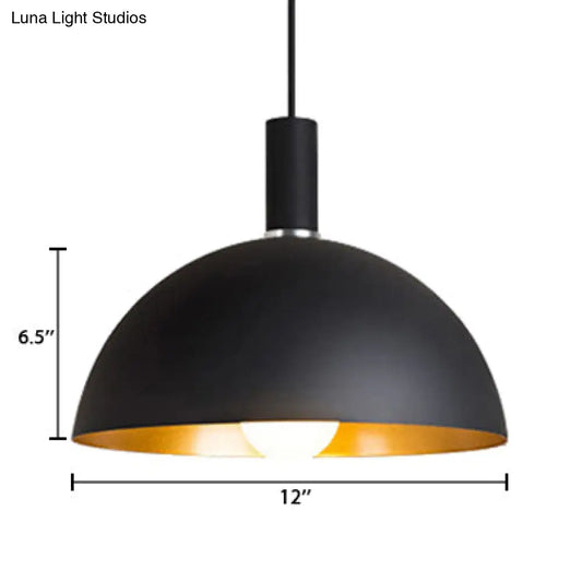 Retro Style Metallic Pendant Lamp - 12"/16" Width, Black Finish Dome Shade - Indoor Ceiling Fixture