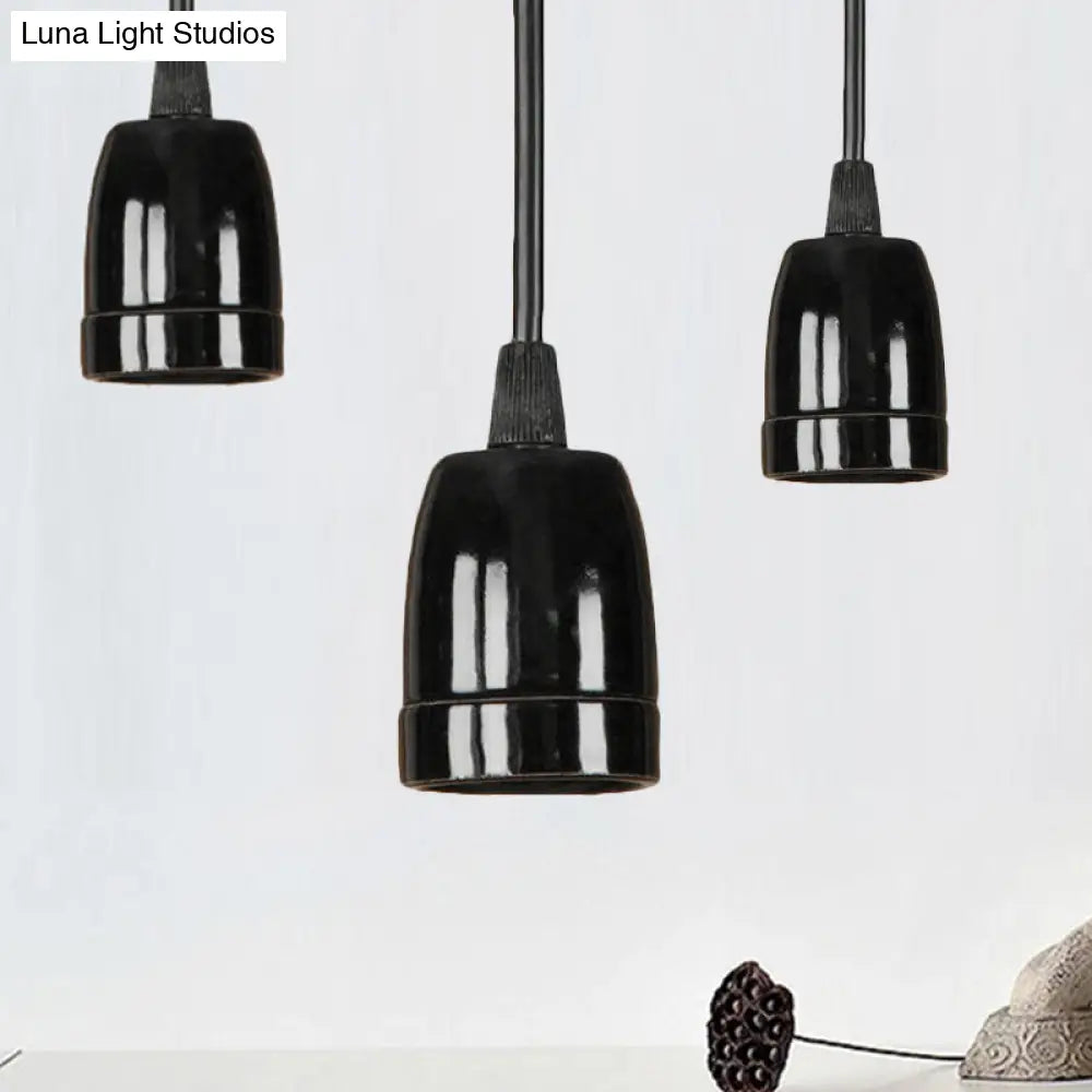 Retro Style Mini Hanging Pendant Light - Adjustable Cord, Black/Red Ceramic Ceiling Fixture