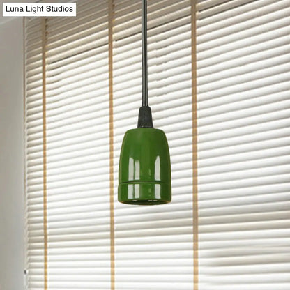 Retro Style Mini Hanging Pendant Light - Adjustable Cord, Black/Red Ceramic Ceiling Fixture