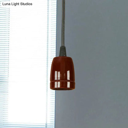 Retro Style Mini Hanging Pendant Light - Adjustable Cord, Black/Red Ceramic Ceiling Fixture