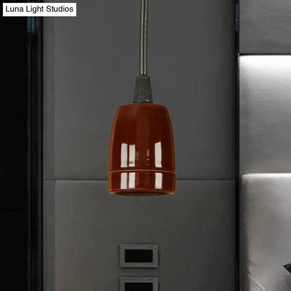 Retro Style Mini Hanging Pendant Light - Adjustable Cord, Black/Red Ceramic Ceiling Fixture