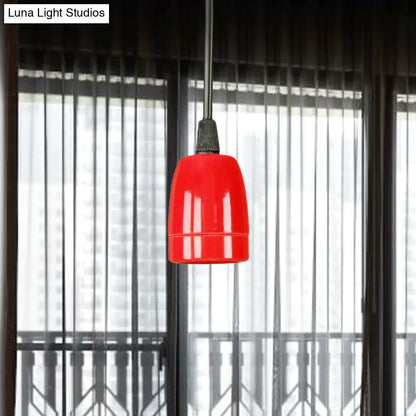 Retro Style Mini Hanging Pendant Light - Adjustable Cord, Black/Red Ceramic Ceiling Fixture