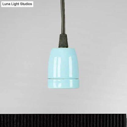 Retro Style Mini Hanging Pendant Light - Adjustable Cord, Black/Red Ceramic Ceiling Fixture