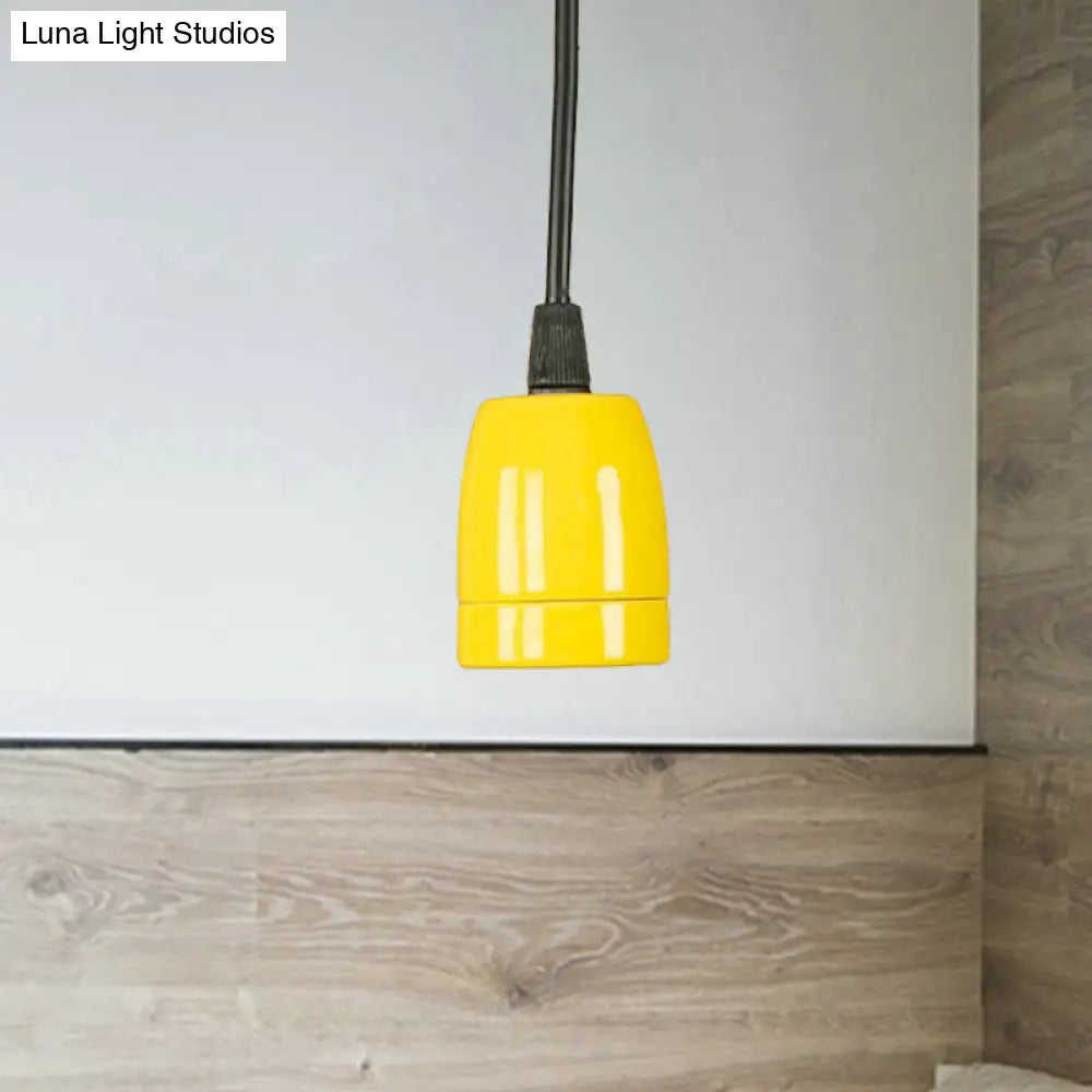 Retro Style Mini Hanging Pendant Light - Adjustable Cord, Black/Red Ceramic Ceiling Fixture