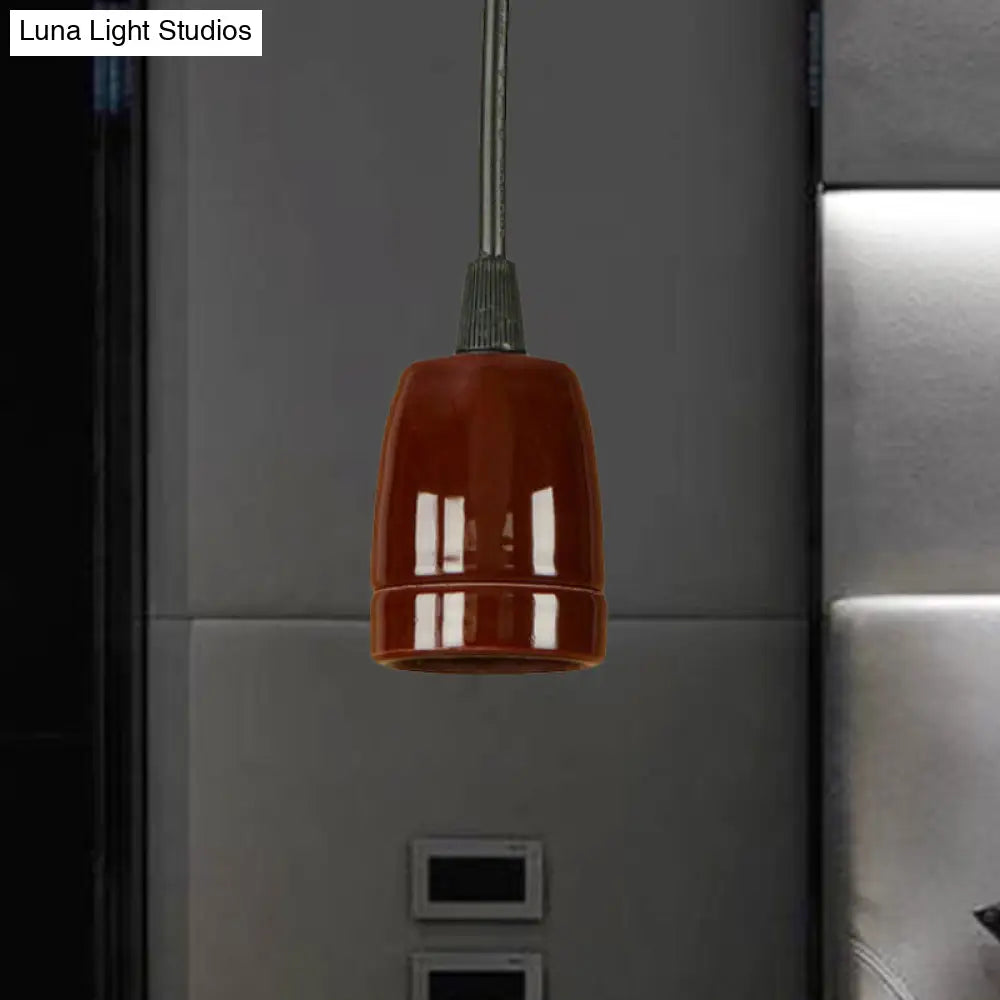 Retro Style Mini Hanging Pendant Light - Adjustable Cord, Black/Red Ceramic Ceiling Fixture