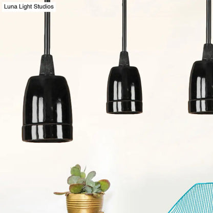 Retro Style Mini Hanging Pendant Light - Adjustable Cord, Black/Red Ceramic Ceiling Fixture