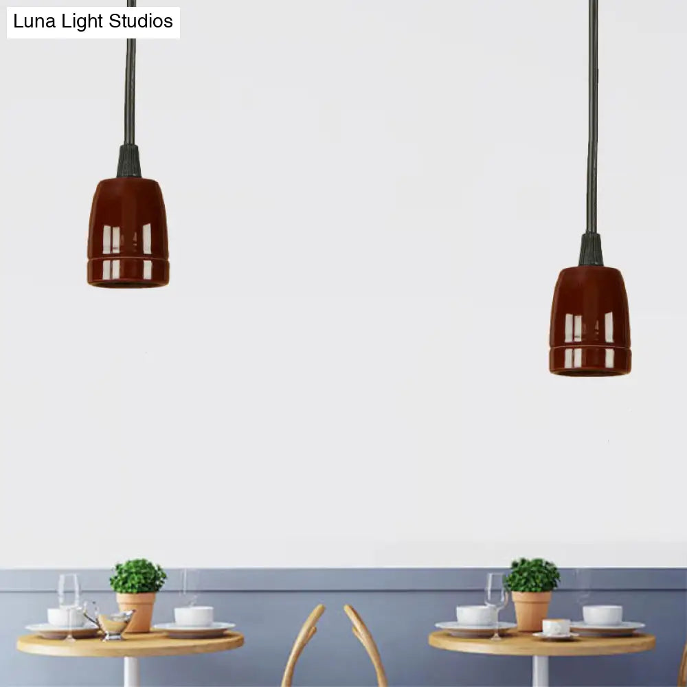 Retro Style Mini Hanging Pendant Light - Adjustable Cord, Black/Red Ceramic Ceiling Fixture