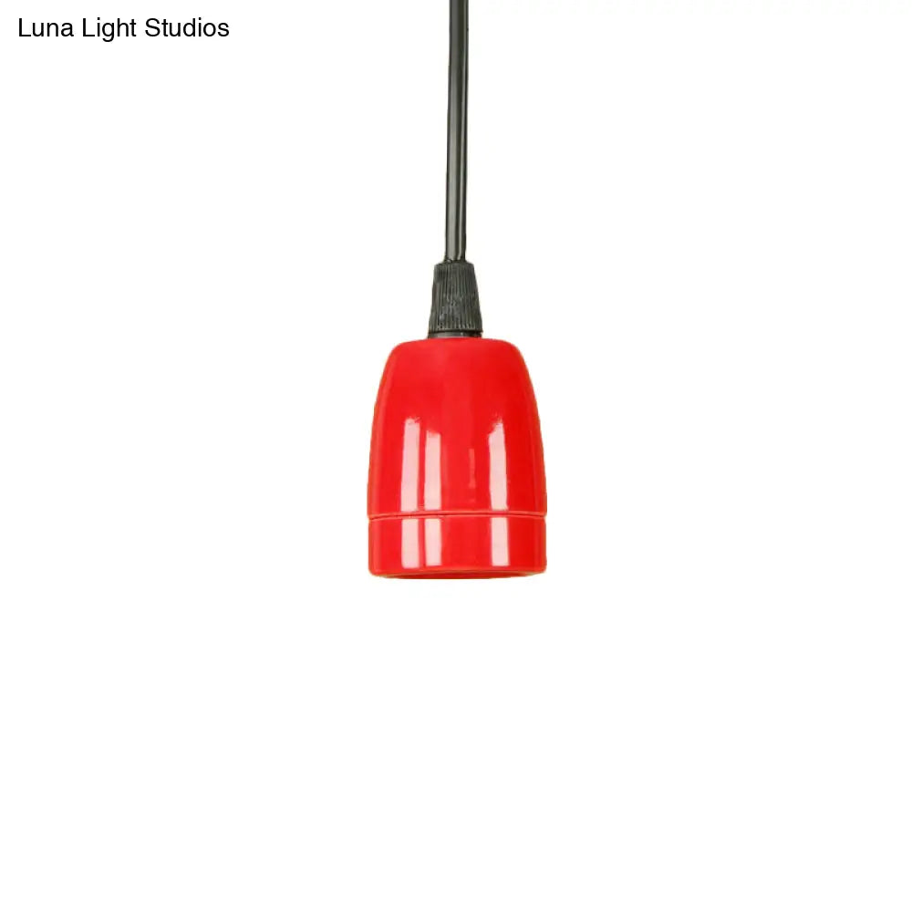 Retro Style Mini Hanging Pendant Light - Adjustable Cord, Black/Red Ceramic Ceiling Fixture