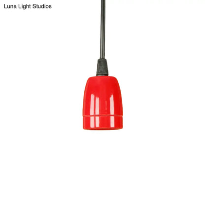 Retro Style Mini Hanging Pendant Light - Adjustable Cord, Black/Red Ceramic Ceiling Fixture