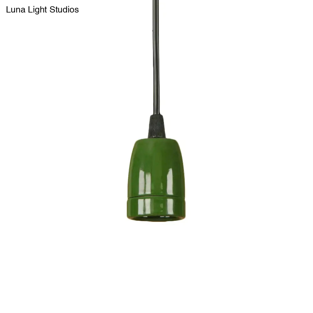 Retro Style Mini Hanging Pendant Light - Adjustable Cord, Black/Red Ceramic Ceiling Fixture