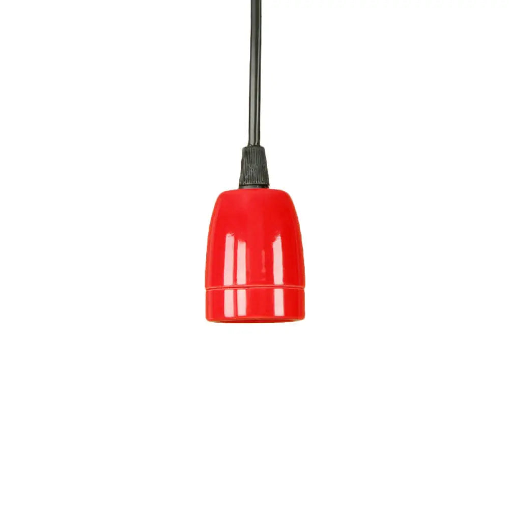 Retro Style Mini Hanging Pendant Light - Adjustable Cord, Black/Red Ceramic Ceiling Fixture