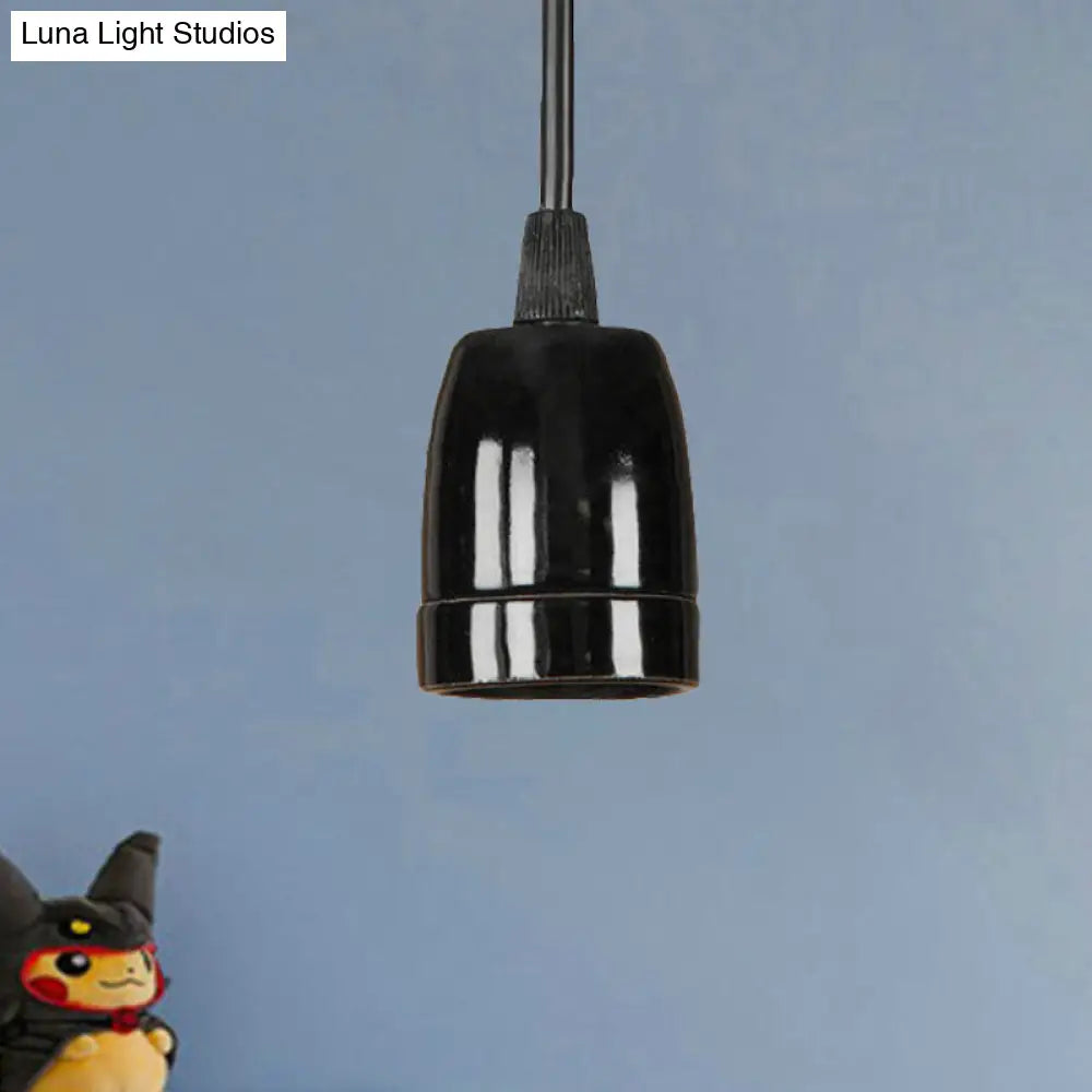 Retro Style Mini Hanging Pendant Light - Adjustable Cord, Black/Red Ceramic Ceiling Fixture