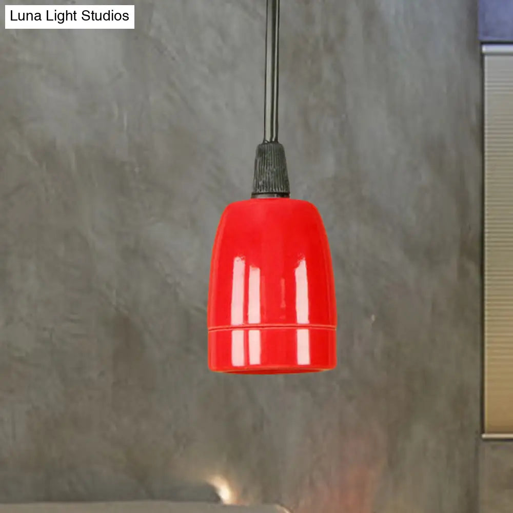 Retro Style Mini Hanging Pendant Light - Adjustable Cord, Black/Red Ceramic Ceiling Fixture