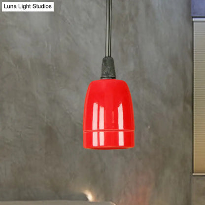 Retro Style Mini Hanging Pendant Light - Adjustable Cord, Black/Red Ceramic Ceiling Fixture