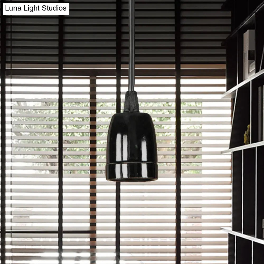 Retro Style Mini Hanging Pendant Light - Adjustable Cord, Black/Red Ceramic Ceiling Fixture