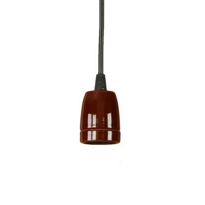 Retro Style Mini Hanging Pendant Light - Adjustable Cord, Black/Red Ceramic Ceiling Fixture