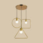 Retro Style Pendant Light: Round/Linear Canopy, Gold Metal Frame, 3 Lights, Different Shade