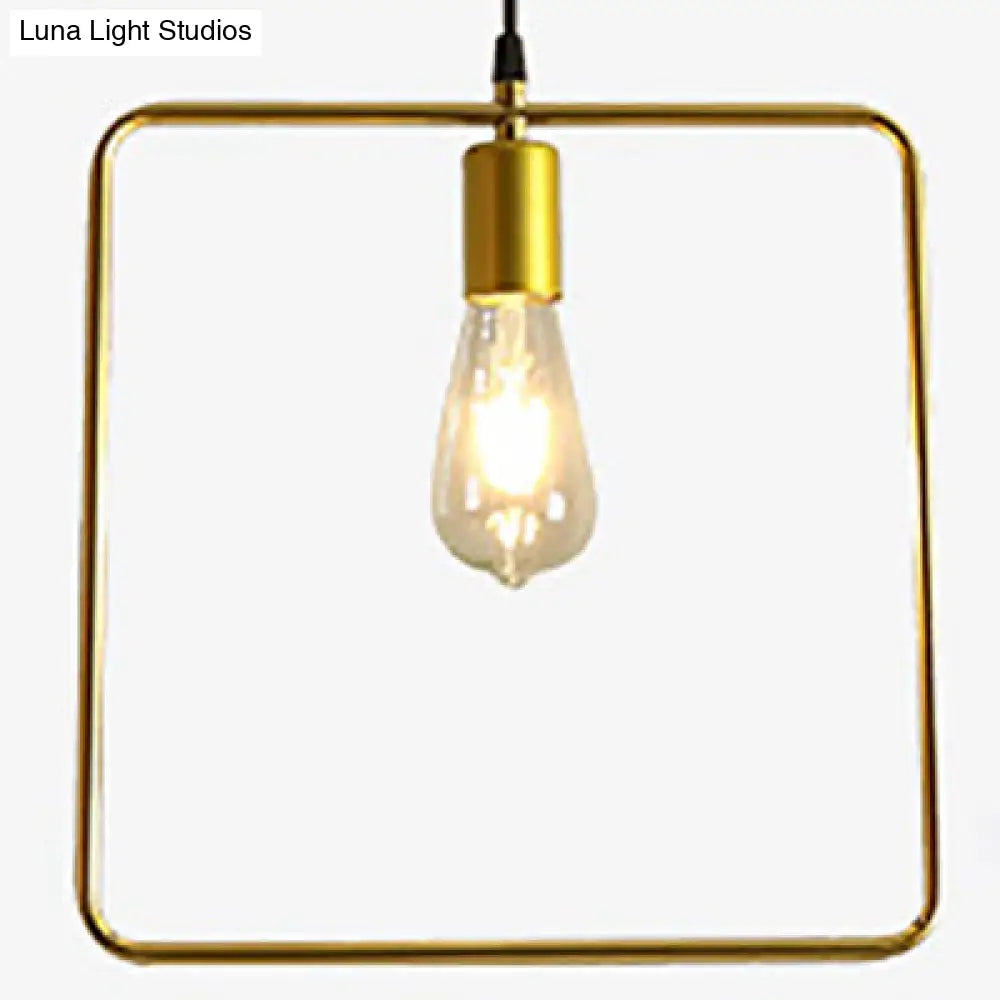 Retro Style Pendant Light: Round/Linear Canopy, Gold Metal Frame, 3 Lights, Different Shade