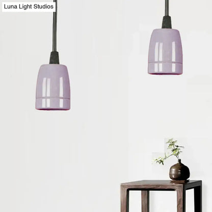 Decorbites™ retro style mini hanging pendant light with adjustable black cord and purple ceramic shade for ceiling use