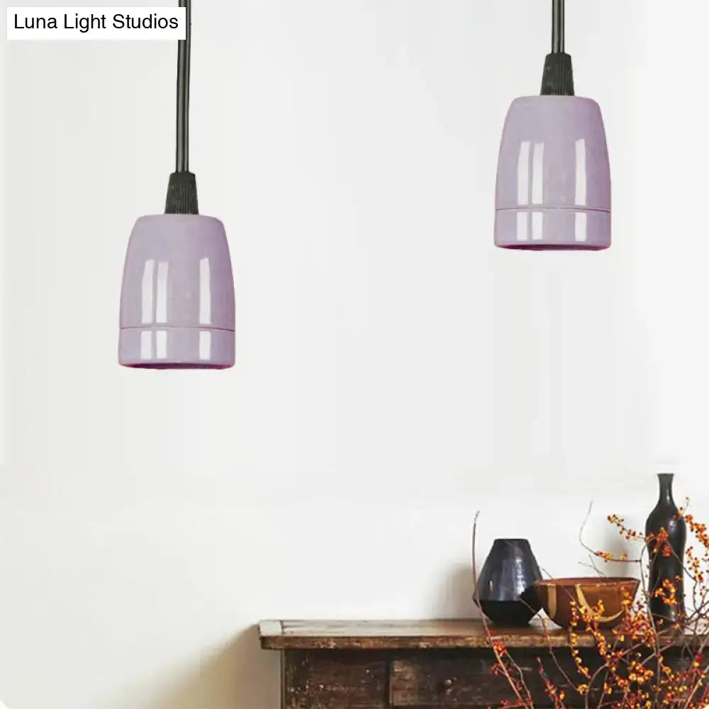 DecorBites™ retro style pendant light with adjustable black cord and purple ceramic fixture for ceiling use