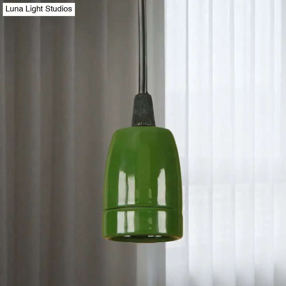 DecorBites™ retro style glossy green ceramic pendant light with black red ceramic stem and adjustable cord ceiling fixture