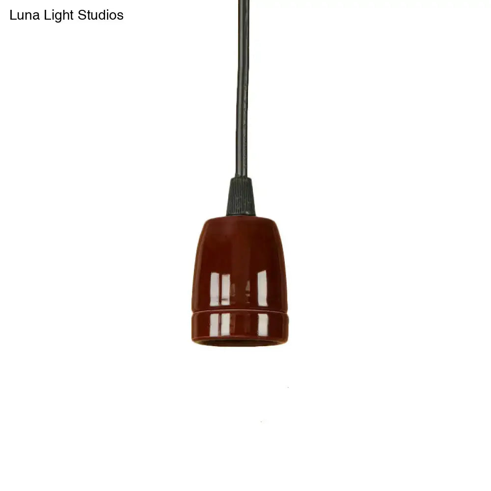 Decorbites™ retro style mini pendant light with adjustable black cord and glossy deep brown ceramic shade in black red ceramic finish