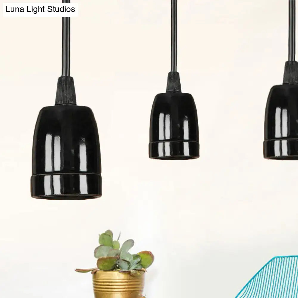 DecorBites™ retro style mini pendant light with black red ceramic fixture and adjustable textured suspension cords