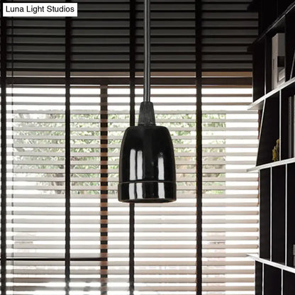 Decorbites™ retro style black red ceramic pendant light with adjustable cord and ribbed matte black cylindrical design