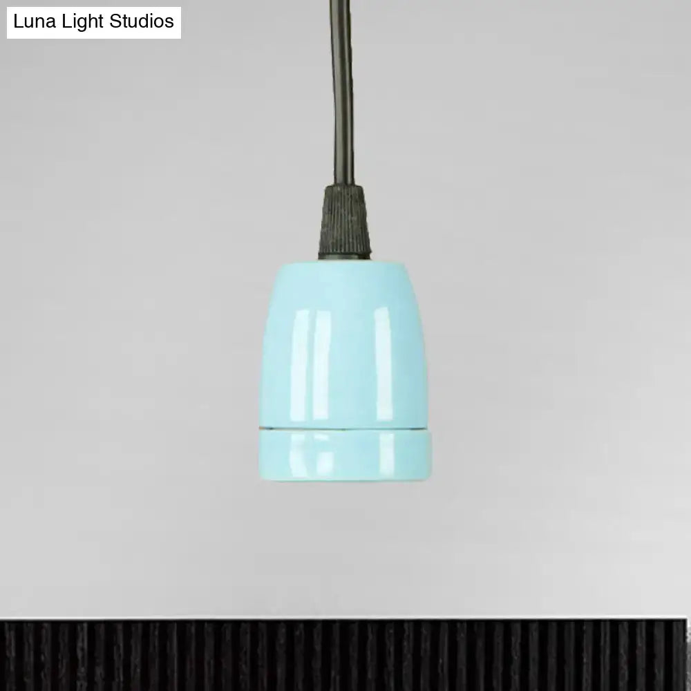 DecorBites™ retro style mini pendant light with light blue ceramic socket and ribbed metal connector black red ceramic design