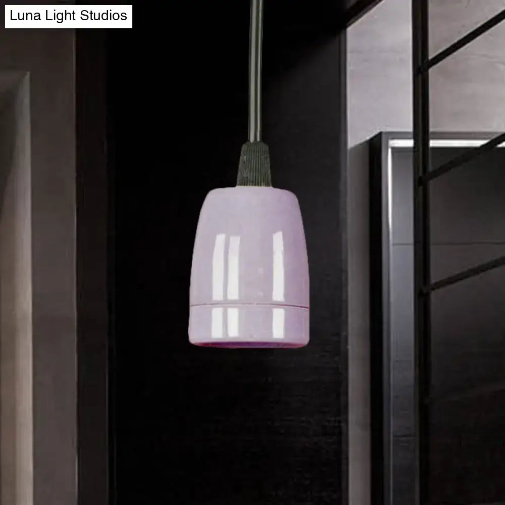 DecorBites™ retro style mini pendant light with adjustable cord featuring lavender glass and black red ceramic ceiling fixture