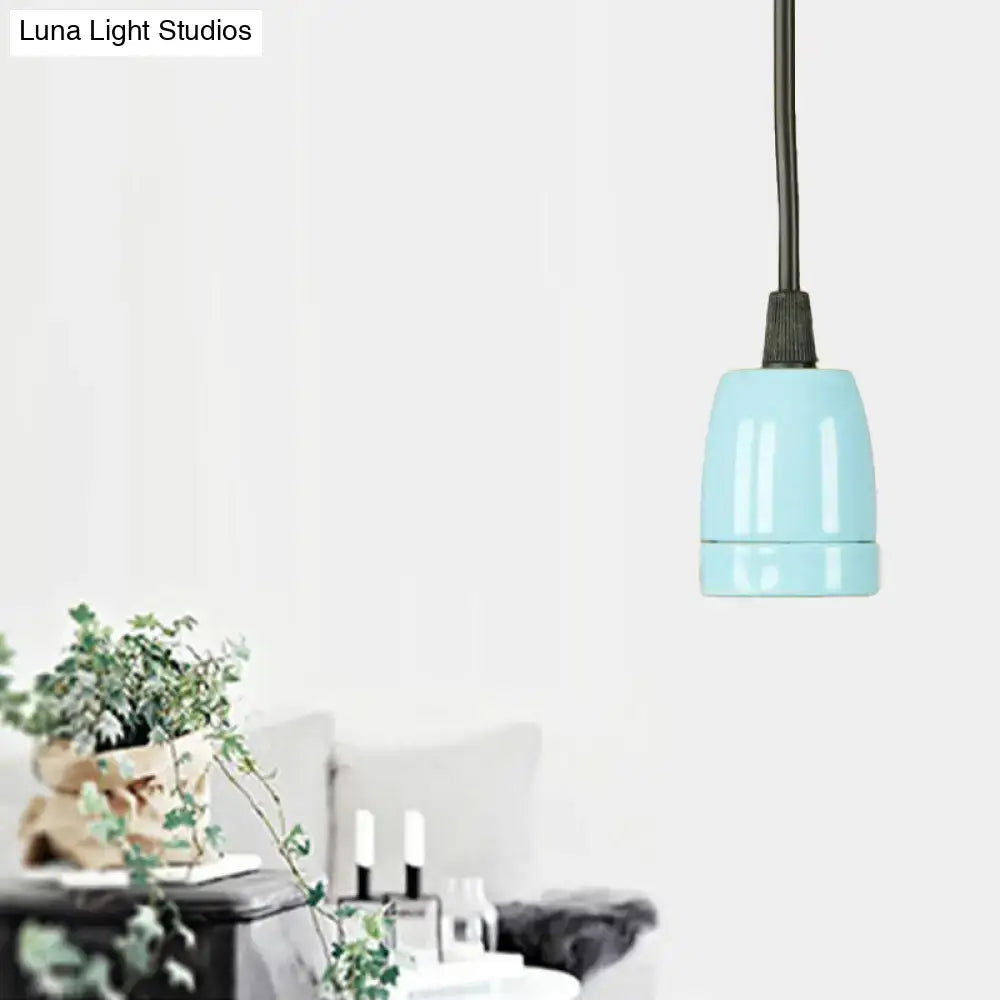 Decorbites™ retro style mini pendant light in light blue ceramic with adjustable black cord for ceiling use
