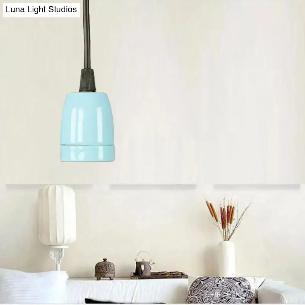 Decorbites™ retro style mini pendant light in light blue ceramic with adjustable black cord for ceiling mounting