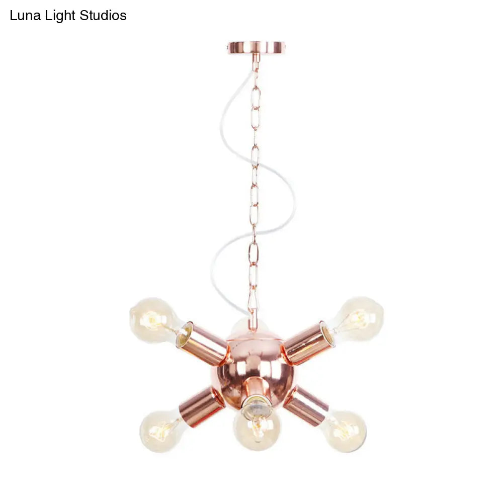 Retro Style Rose Gold Starburst Chandelier with 6/9 Lights - Perfect for Restaurants