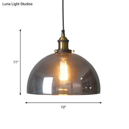 Retro Style Smoky Grey Glass Pendant Lamp - Brass Finish, Bedside Ceiling Hanging Light