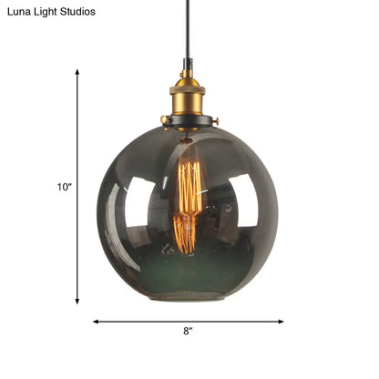 Retro Style Smoky Grey Glass Pendant Lamp - Brass Finish, Bedside Ceiling Hanging Light