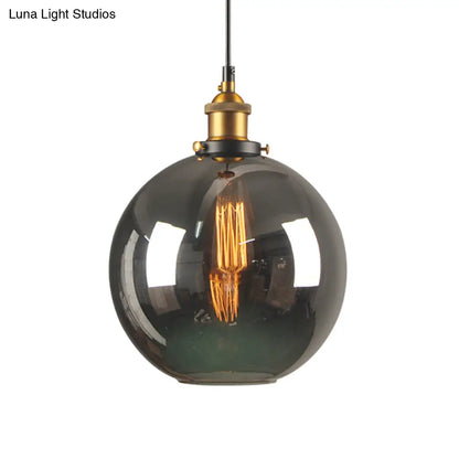 Retro Style Smoky Grey Glass Pendant Lamp - Brass Finish, Bedside Ceiling Hanging Light