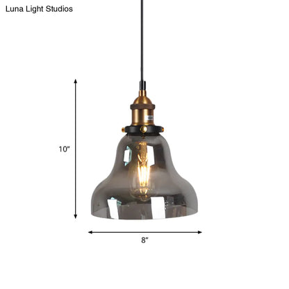 Retro Style Smoky Grey Glass Pendant Lamp - Brass Finish, Bedside Ceiling Hanging Light