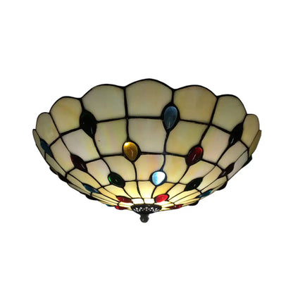 DecorBites™ DecorBites™ Retro Style Stained Glass Ceiling Light - Wide Bowl Design, 12/16/19.5-Inch, Flushmount, Beige/White/Yellow - 1/2/3 Light Options