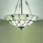 Retro Style Stained Glass Chandelier - 12"/16"/19.5" W Bowl Shade Ceiling Pendant with Leaf Pattern in Beige - Perfect for Dining Room