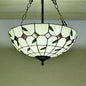 Retro Style Stained Glass Chandelier - 12"/16"/19.5" W Bowl Shade Ceiling Pendant with Leaf Pattern in Beige - Perfect for Dining Room